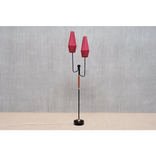 Mid-Century Modern Swedish Modern Floor Lamp in Metal and Brass with Teak, 1950 For Sale - Image 3 of 13