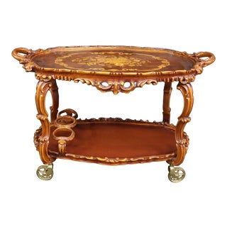 Italian Style Carved and Inlaid Bar Cart For Sale