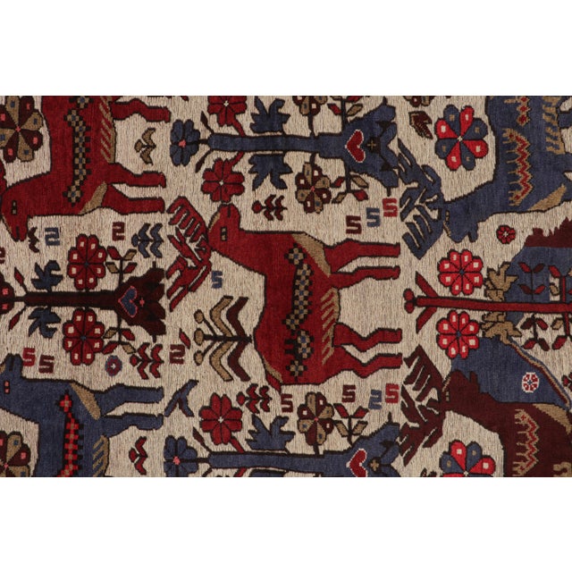 2010s Rug & Kilim’s Persian Barjasta Style Rug in Beige With Red & Blue Deer Pictorial For Sale In New York - Image 6 of 7