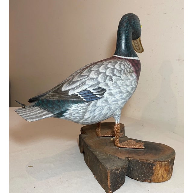 Vintage Lifesize Hand Carved Wood Folk Art Mallard Duck Decoy Sculpture Statue For Sale - Image 15 of 16