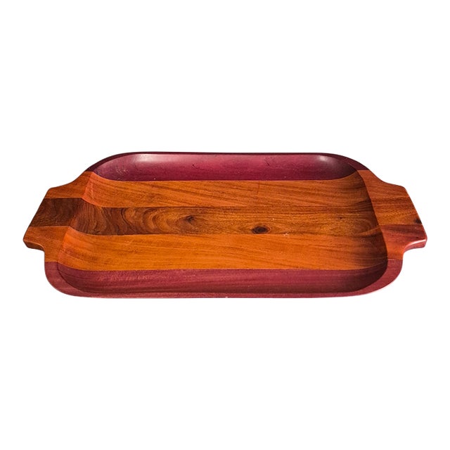 Vintage Mid-Century Modern Mixed Wood Serving Tray For Sale
