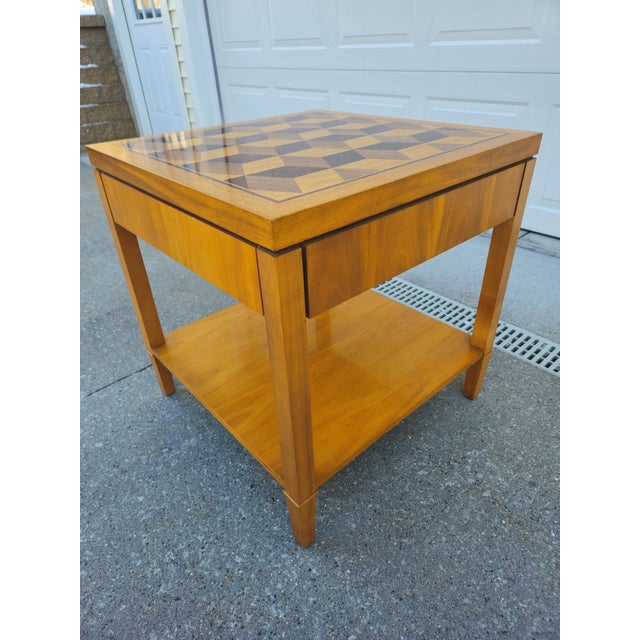 Baker Furniture Company Baker Furniture Square Parquetry Top Side Table With Drawer For Sale - Image 4 of 9
