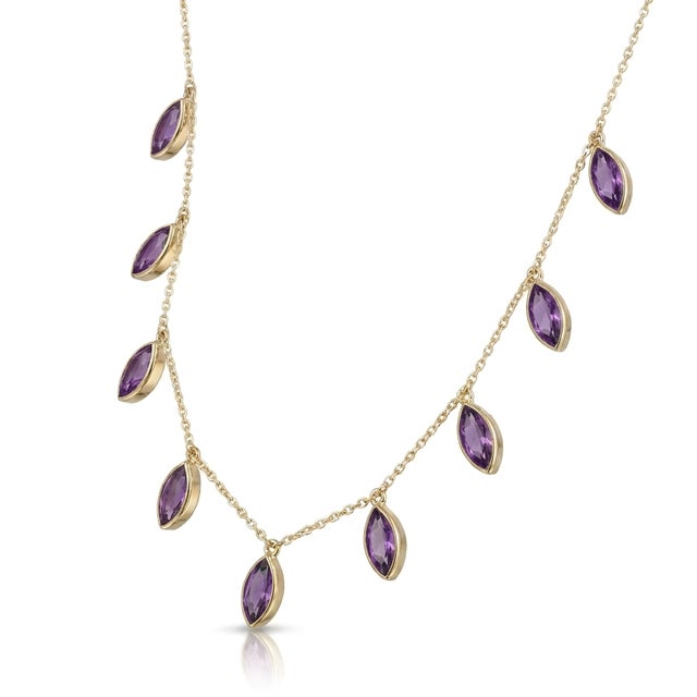 Purple Amethyst Station Neckalce | 925 Sterling Silver Handmade Dainty Necklace For Sale - Image 4 of 5