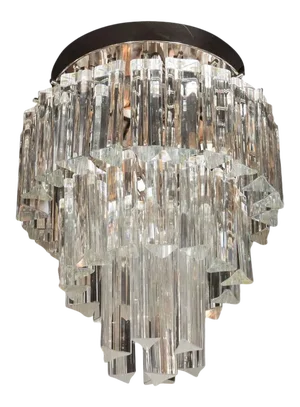 Mid-Century Modernist Three-Tier Camer Glass Flush Mount Chandelier