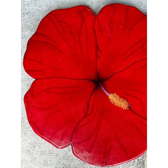 Vintage Red Hibiscus Flower Lazy Susan For Sale - Image 12 of 12