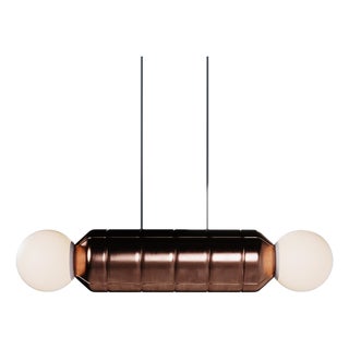 Modern Horizontal Pendant Light With Ceramic Base – Copper – Handcrafted For Sale