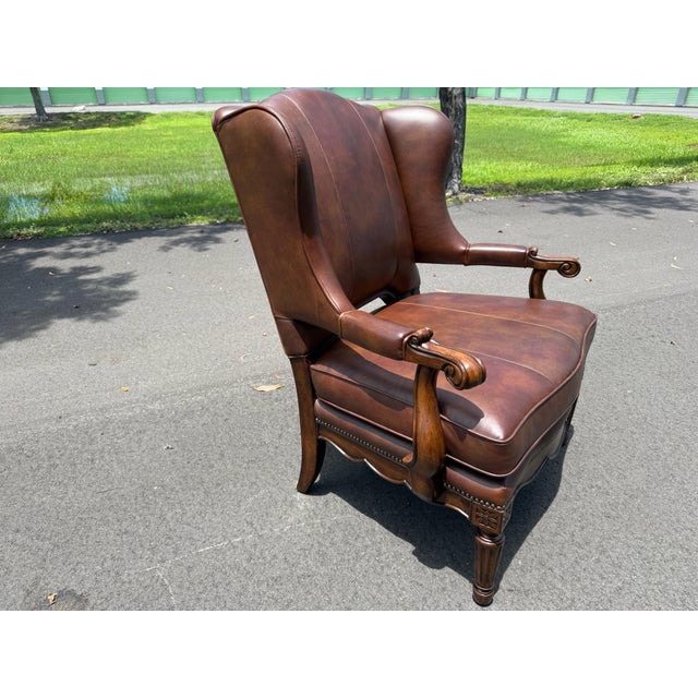 Traditional Traditional Leather Wingback Armchair For Sale - Image 3 of 12