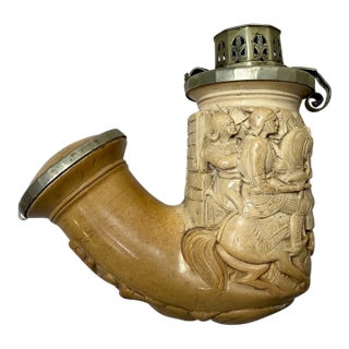 Large Antique 1800's Hand Carved German Meerschaum Silver Knight Smoking Pipe For Sale