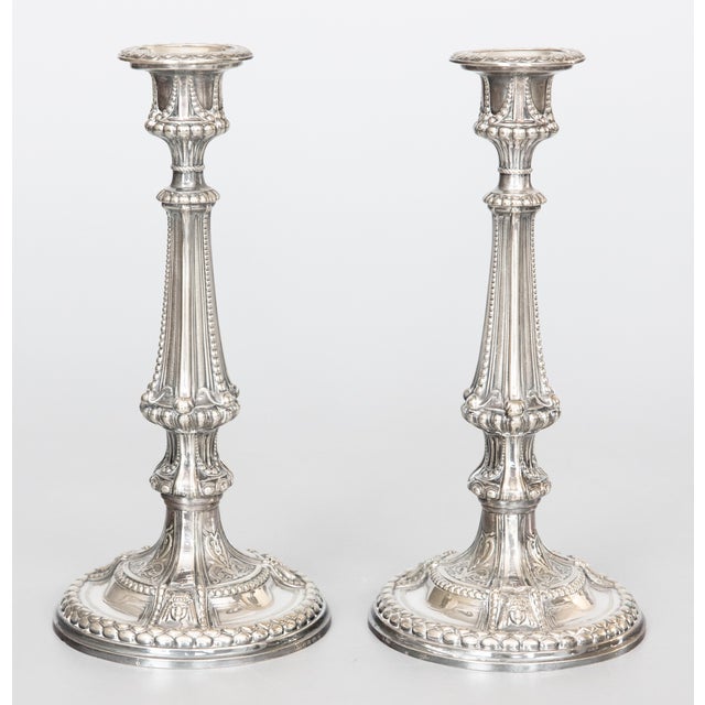 Antique Neoclassical Style English Silver Plate Candlesticks - a Pair For Sale - Image 9 of 9