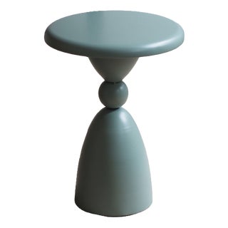 Round Sage Green Side Table with Baluster Detailing Metal For Sale