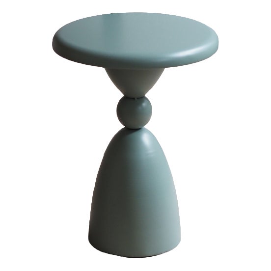 Round Sage Green Side Table with Baluster Detailing Metal For Sale