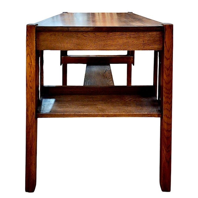 This piece is an exceptional American Mission / Arts & Crafts period oak library desk, dating to circa 1900. Crafted in...