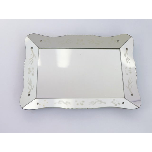 Silver Vintage Venetian Rectangular Ornate Mirror with Floral Details with Waved Edges, Italy, 1950s For Sale - Image 8 of 10