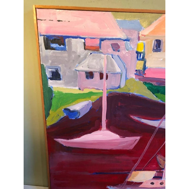 1960s Signed Mid Century Modern Abstract of Sailboats For Sale - Image 5 of 13