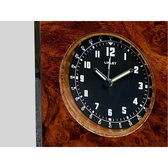 Linley Walnut Burl and Chrome Dual-Time Desk Clock, 2005 For Sale - Image 10 of 18