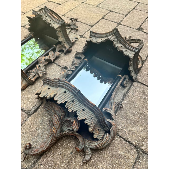 Early 2000s Chippendale Style Mirrored Wall Shelves - A Pair For Sale - Image 4 of 13