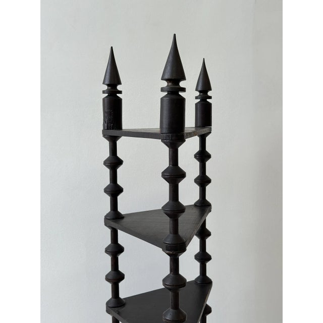 Antique Ebonized Tiered Spool Corner Shelf With Exaggerated Finials, Circa Late 19th Century For Sale - Image 15 of 18