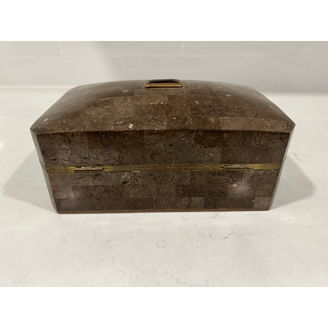 Vintage Maitland Smith Tessellated Stone, Brass, Malachite & Amethyst Box For Sale - Image 9 of 11