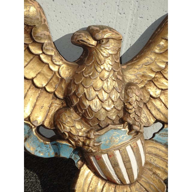 Vintage French Country Syroco Patriotic American Eagle Gold Wall Picture Plaque For Sale - Image 11 of 13