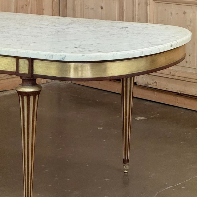 Grand Antique French Louis XVI Mahogany Dining Table With Carrara Marble Top For Sale - Image 9 of 18
