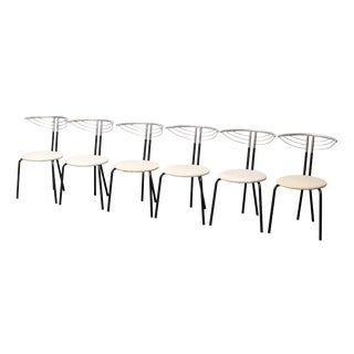 Metal and Fabric Chairs, 1980s, Set of 6 For Sale