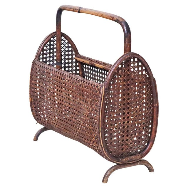 Art Deco Newspaper Rack in Handcrafted Wicker and Bamboo, 1940s For Sale - Image 11 of 11