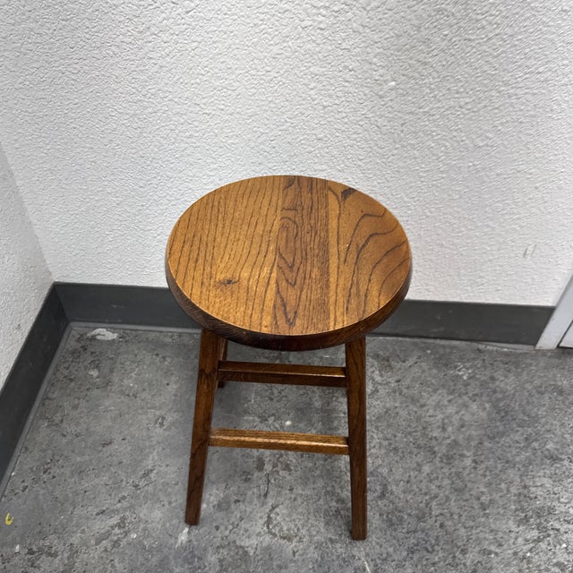 Traditional Round Wooden Stool, Vintage For Sale - Image 11 of 12