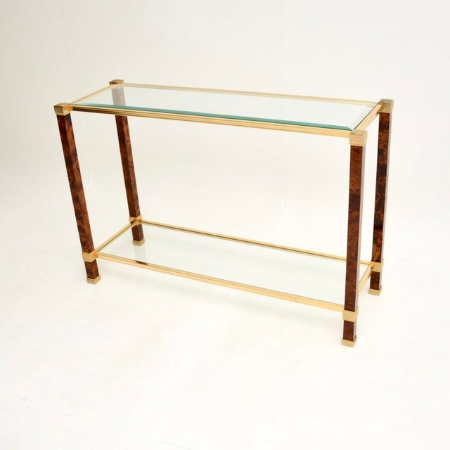 Vintage French Walnut and Brass Console Table attributed to Pierre Vandel Paris, 1970s For Sale - Image 4 of 10