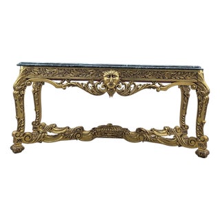 Antique French Louis XV Style Carved Giltwood Console Table With Marble Top For Sale