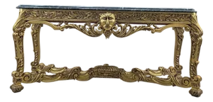 Antique French Louis XV Style Carved Giltwood Console Table With Marble Top