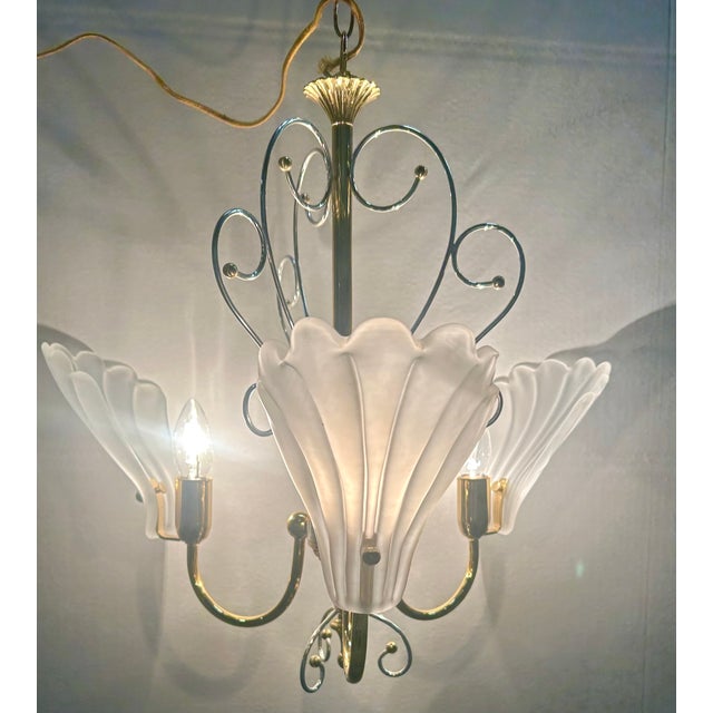 Vintage Brass and Silver Three-Light Shell Chandelier, 1984 For Sale - Image 4 of 7