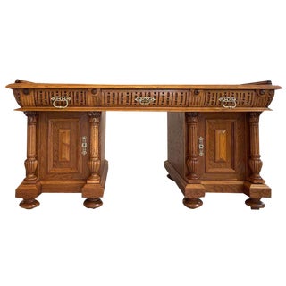 Wilhelminian Style Oak Column Desk Secretary For Sale