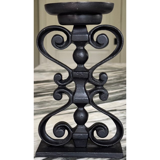 Pottery Barn Pottery Barn Architectural Scrolly Pillar Holder Bougeoir For Sale - Image 4 of 12