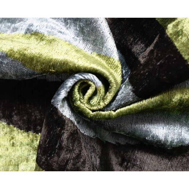 Handmade Olive Green & Charcoal Ikat Velvet Lumbar Pillow 16x24 | Modern Organic Accent For Sale - Image 4 of 8