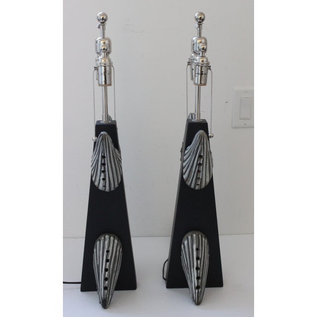 Midcentury Modern Table Lamps French Artisan Made "Totem" With New Custom Linen Shades - a Pair For Sale In Miami - Image 6 of 13