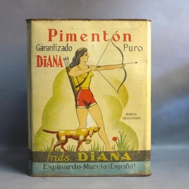 Mid-Century Modern Large Spanish Tin Advertisment for Diana Pimenton For Sale - Image 3 of 6