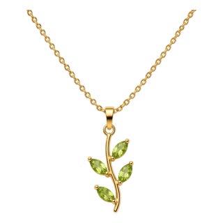 Peridot Gemstone Leaf Branch Pendant | Dainty Minimalist Stacking Pendant | Unique Anniversary Gift For Sale