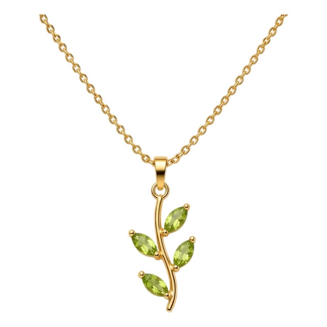 Peridot Gemstone Leaf Branch Pendant | Dainty Minimalist Stacking Pendant | Unique Anniversary Gift For Sale