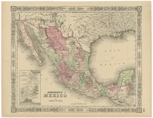 Hand-Colored Map of Mexico with Tehuantepec Inset from Johnson's, USA, 1864