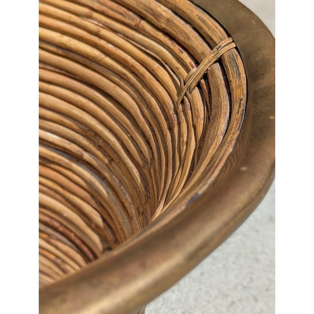 Mid-Century Modern Rattan & Brass Planter / FloorVessel For Sale - Image 3 of 5