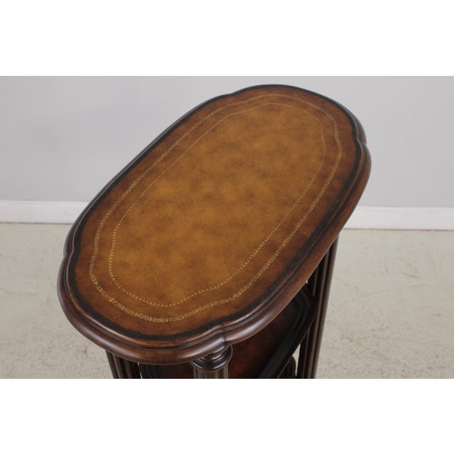 1980s Leather Top Victorian Style Carved Mahogany Etagere Bookshelf For Sale - Image 5 of 15