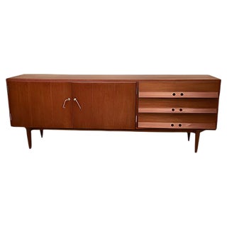 German Teak Sideboard with Brass Handles, 1950s For Sale