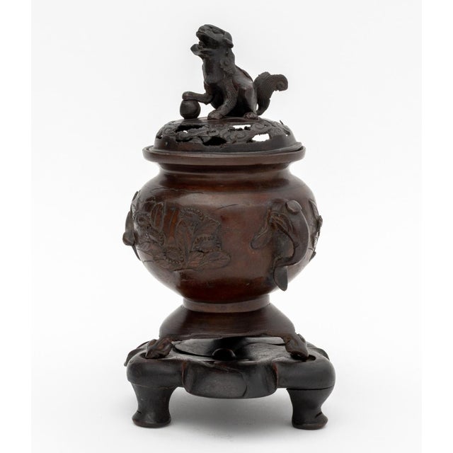 Metal Chinese Patinated Bronze Tripod Censer For Sale - Image 7 of 12