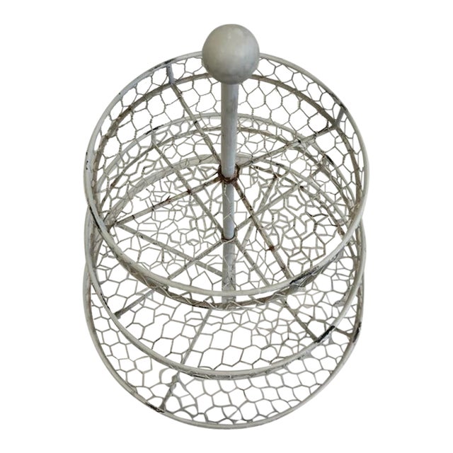 Vintage White 3-Tier Wire Basket Stand – Farmhouse Display Organizer For Sale
