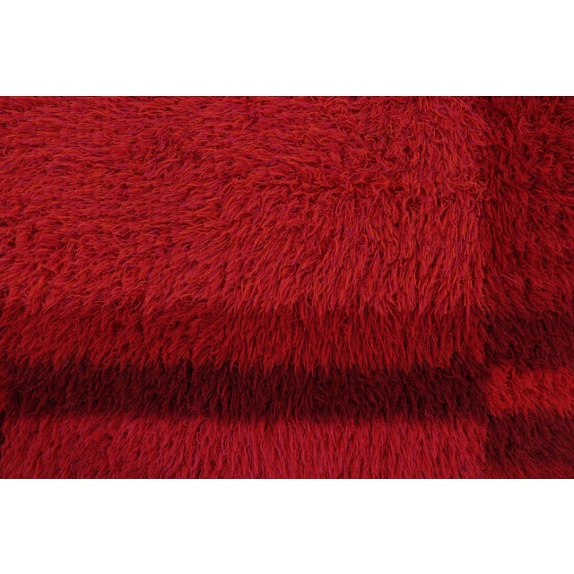Mid-Century Modern Vintage Swedish Rya Rug With Crimson Red Geometric Grid - Rug & Kilim For Sale - Image 3 of 9