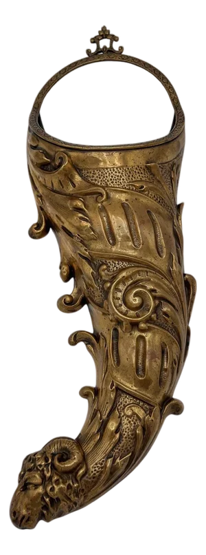English Georgian Neoclassical Hand-Chased Brass Cornucopia Wall Pocket