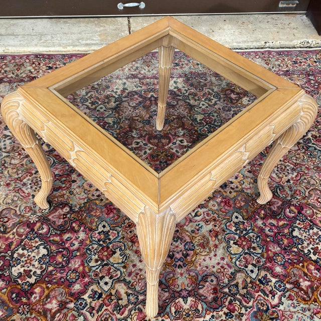 Casa Stradivari Vintage Hollywood Regency Carved Palm Frond Cerused Maple Side Table For Sale - Image 4 of 13