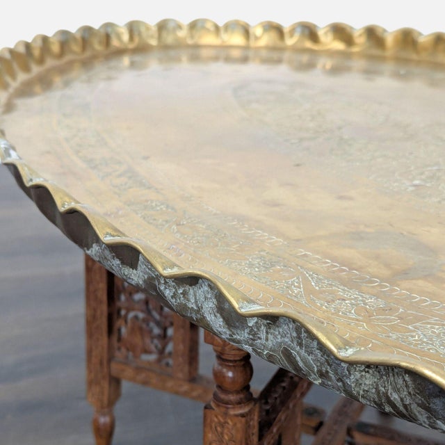 Brass Tray Top Coffee Table on Wood Stand For Sale In San Francisco - Image 6 of 6