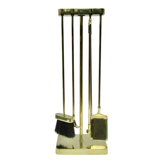 C.1970's Post Modern Nancy Ruben,(Design) for Virginia Metalcrafter's(Mfr.)- "Minima" Polished Brass Fireplace Tools Set For Sale