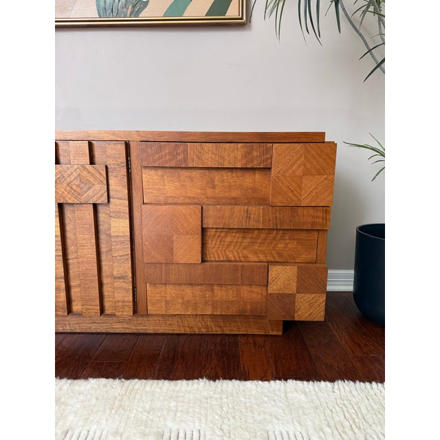 Wood Vintage 1970's Lane Brutalist Staccato 9-Drawer Walnut Mid Century Dresser For Sale - Image 7 of 11
